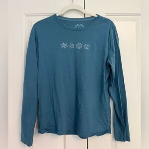 Life is Good Women’s Blue Long Sleeve T-Shirt, Medium